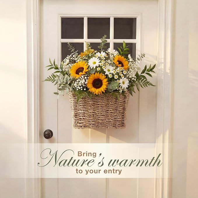 Set of 2 Seagrass Hanging Baskets for Organizing, Front Door, Mail, Flowers
