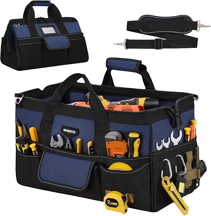 18-Inch Heavy Duty Tool Bag, 22 Pockets Empty Tool Box Organizer Storage, Soft Tote Toolbox Organization Portable Handle Carrying Work Toolbag for Electrician Mechanic, Dad Men Gifts, Blue