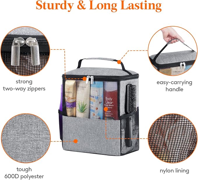 Lifewit Shower Bag Mesh Shower Caddy Portable College Dorm Room Essentials Tote Bag for Bathroom, Gym, Travel, Camping Quick Dry Hanging Shower Organizer Basket Toiletry Bag, Large, Grey