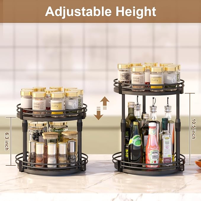 Across-Star Lazy-Susan-Organizer-Spice-Rack, Rotating Spice Organizer for Cabinet Pantry, Seasoning Holder Spice Shelf with Adjustable Height, Kitchen Counter Shelf Countertop Organizer