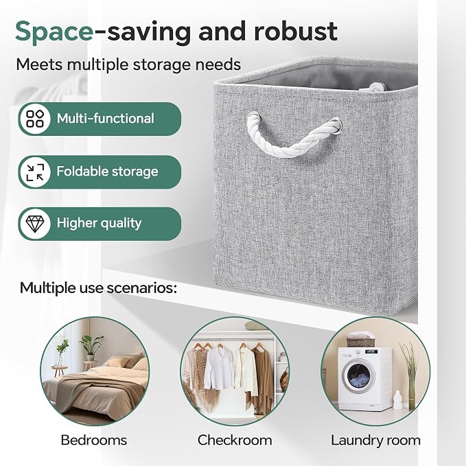 ECDYQXVU 13x13x13 Inch Storage Cube Bins Foldable Organizer Baskets 6 Pack | Soft Cotton Handles, Premium EVA Fabric, Hard Cardboard Bottom, Sturdy Metal Rim, Closet Shelf, Living Room, Bedroom, Laundry
