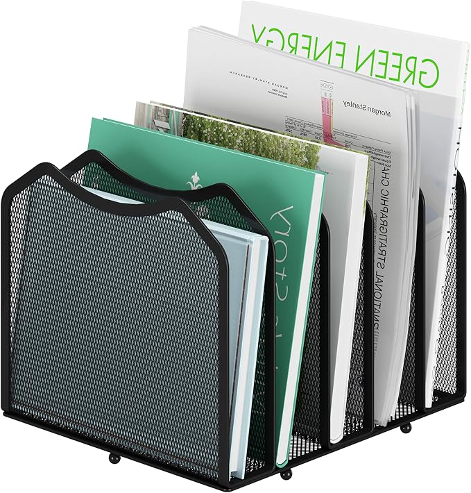 Simple Trending 5-Section Vertical File Organizer, Black | Metal Mesh Desktop Organizer, Multifunctional Use, Save Space, File Sorter for Office Home Classroom, 8.26"D x 9.25"Wx 7.28"H