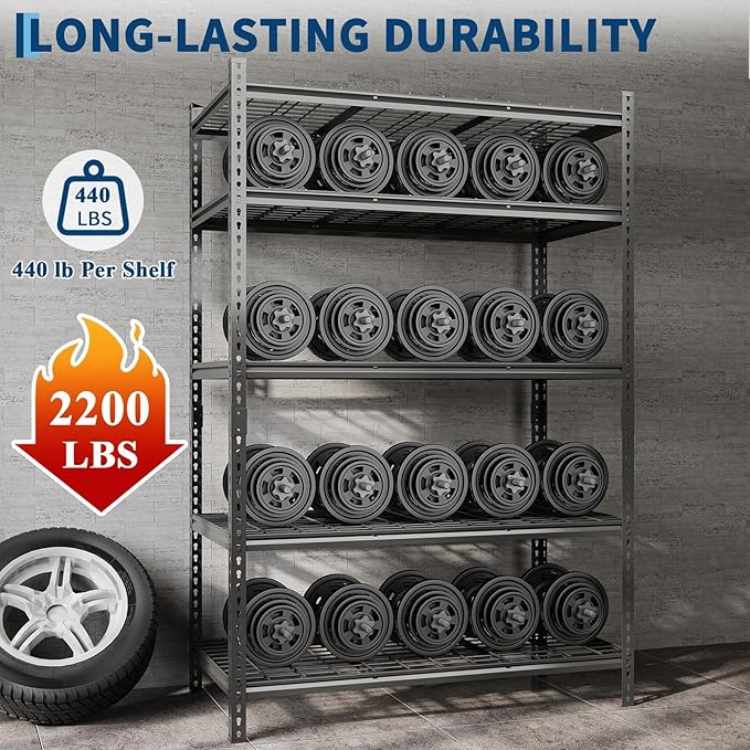 Garvee 5 Tier Metal Storage Shelving Unit 36" W Garage Shelving 4 Pack | Heavy Duty Garage Shelving 2200 LBS Storage Shelves for Garage Kitchen Pantry Warehouse Basement 36" W × 16" D × 72" H