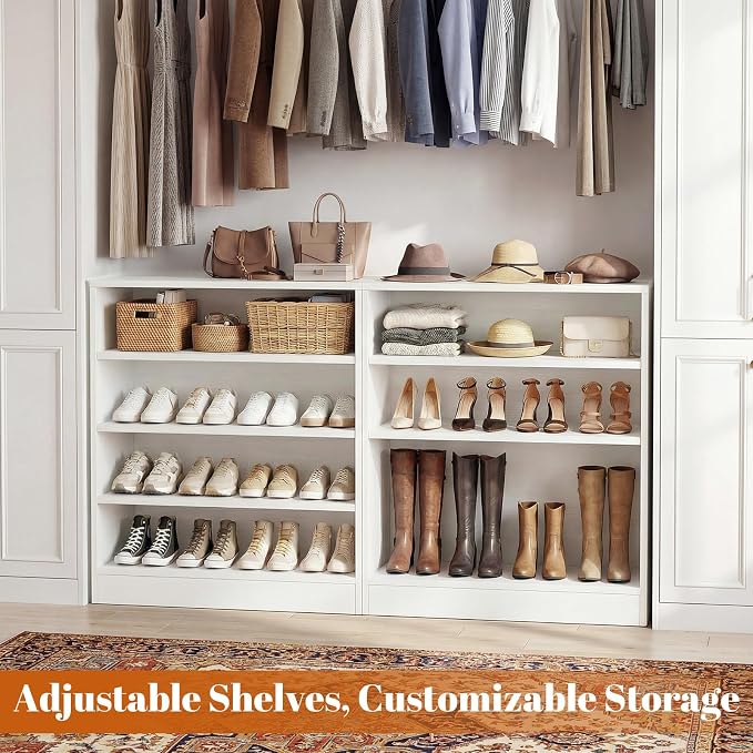 Shoe Cabinet, 5-Tier Modern Wood Shoe Storage Organizer, White | 3 Adjustable Shelves for Entryway, Multi-Purpose Display Shelf & Storage Cabinet for Living Room, Bedroom