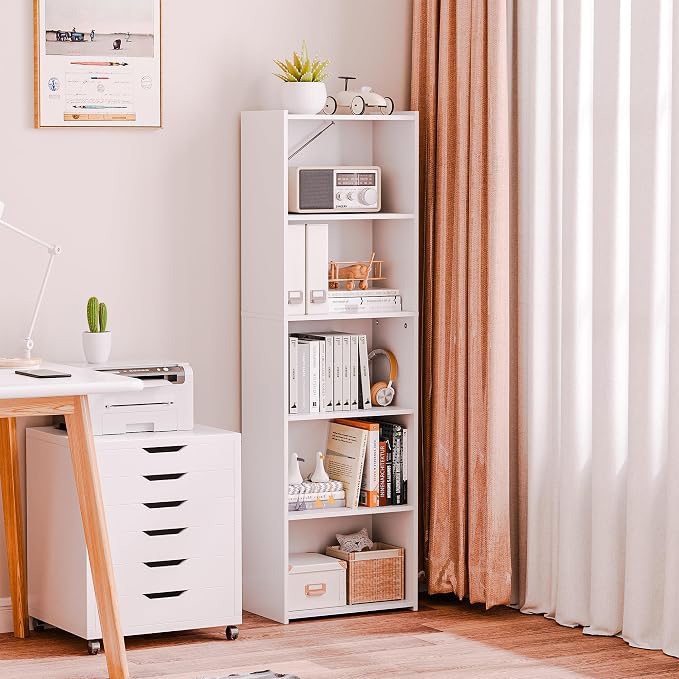 SUPER DEAL 5-Tier Open Shelf Bookcase and Bookshelf, Freestanding Display Storage Shelves Narrow Cube Storage Organizer for Small Spaces Kids Bedroom Living Room Home Office Apartment, 52 Inch, White
