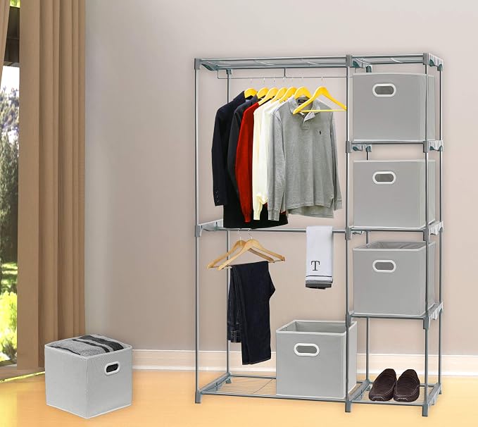 Simple Houseware 11-Inch Foldable Cube Storage Bins with Handles, Gray | 6-Pack Lightweight & Durable Structure Fabric Cubes Organizer for Closet or Shelves