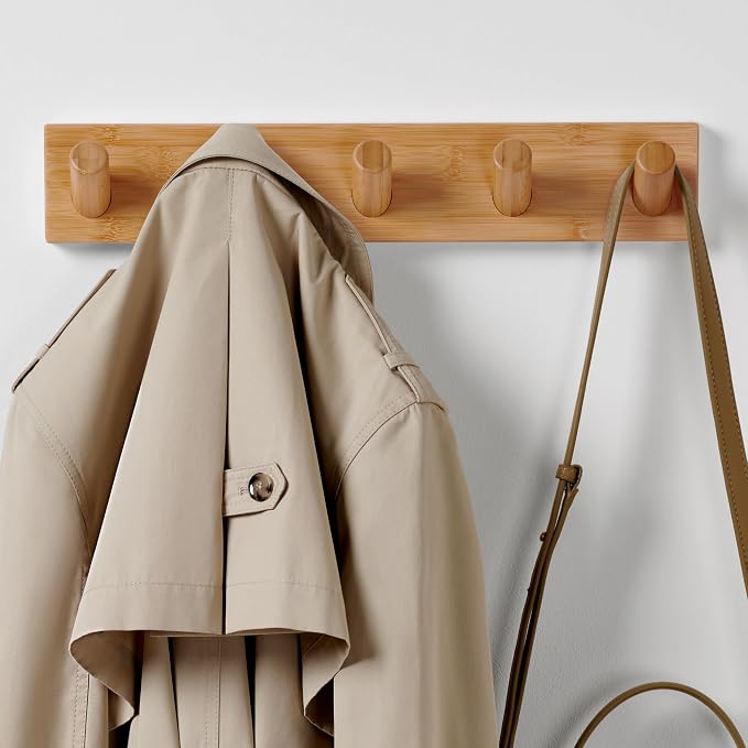 LARHN Wall Mounted Coat Rack with 5 Heavy-Duty 1" Diameter Hooks, 16.5" | Wooden Wall Hook Rack - Modern Scandinavian Home Decor