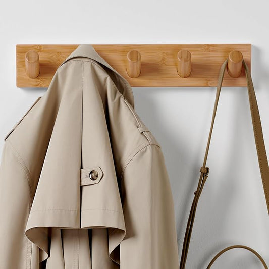 LARHN Wall Mounted Coat Rack with 5 Heavy-Duty 1" Diameter Hooks, 16.5" | Wooden Wall Hook Rack - Modern Scandinavian Home Decor