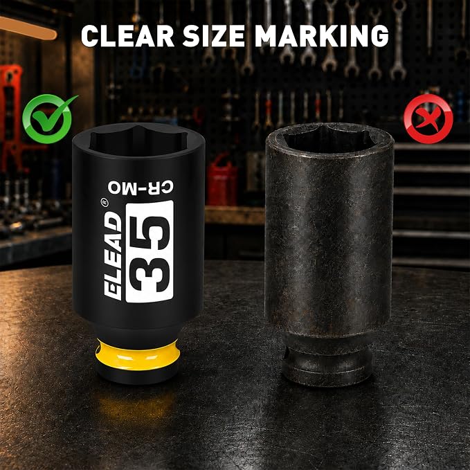 35 mm Socket 1/2" Drive Deep Impact Socket, Metric 6 Point 1/2-inch Drive Impact Axle Nut Sockets, CR-MO Nut Socket Set, Oil Filter Sockets, Tools for Easy Removal of Axle Shaft Nuts