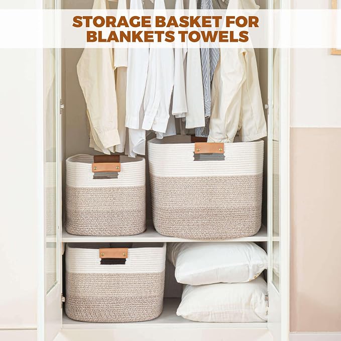 danpinera Rectangle Blanket Storage Basket, Large Blanket Basket Living Room, Nursery Nin for Toys, 50 L Large Woven Storage for Toy Organizing & Laundry, 18.11’’*14.17’’*11.81’’, Gradient Brown
