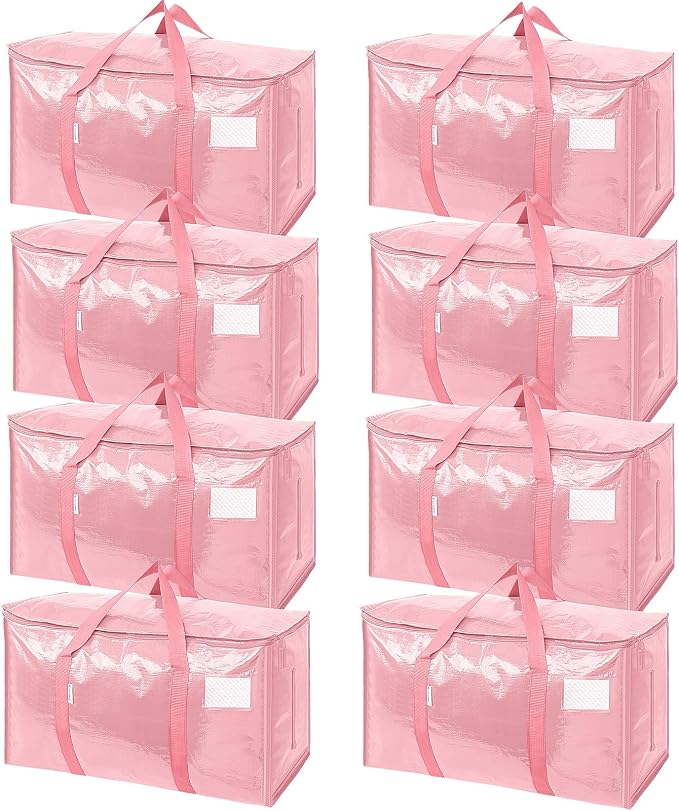 TICONN 8 Pack Extra Large Moving Bags Heavy Duty with Zippers & Carrying Handles, Durable Storage Bags Moving Boxes for Closet Organizers and Storage (8 Pack, Coral)