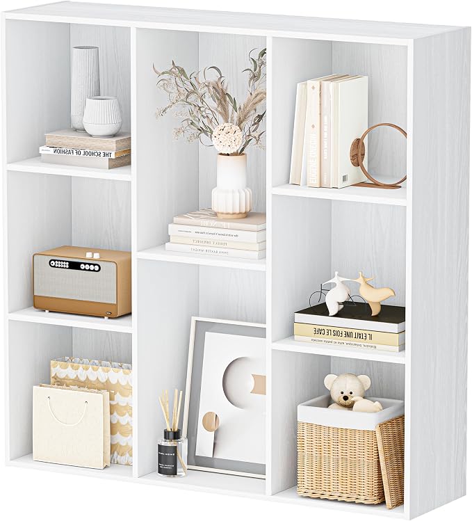 8 Cube Storage Organizer, Wooden Cube Shelves with Closed Back Panel, Reversible Bookcase, Cubes Closet Organizer for Home, Living Room, Kids Room, Office, Bedroom, Study, Hallway