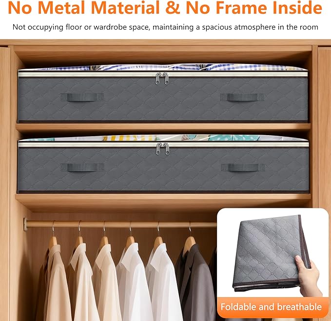 90L Under Bed Storage Containers,4-Pack Closet Organizer Storage Bins ,Grey | for Organization and Storage Clothes, Shoes, Blankets & Pillows,Visible Transparent Top Storage Bins with Lids