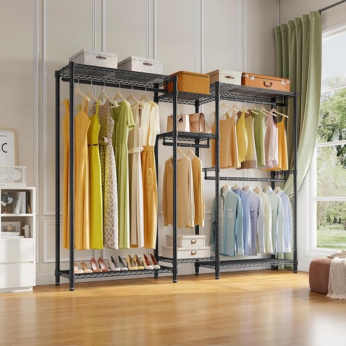 VIPEK Classic V6 Plus Wire Garment Rack, Dynamic Closet System Adjustable | Large Heavy Duty Metal Freestanding Clothing Rack 1120lbs Capacity, 7FT Wide Closet Organizer System for Bedroom, Black