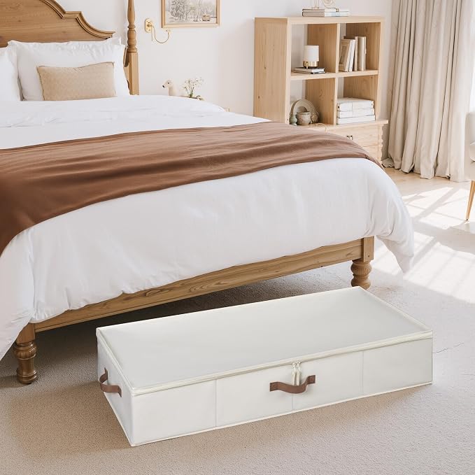 StorageWorks Underbed Storage Containers with Lids, 2-Pack 7" XL Under Bed Organizers for Clothes, Bedding and Sweaters, 73L Low Profile Fabric Storage Bins, Foldable Space Saving, Beige