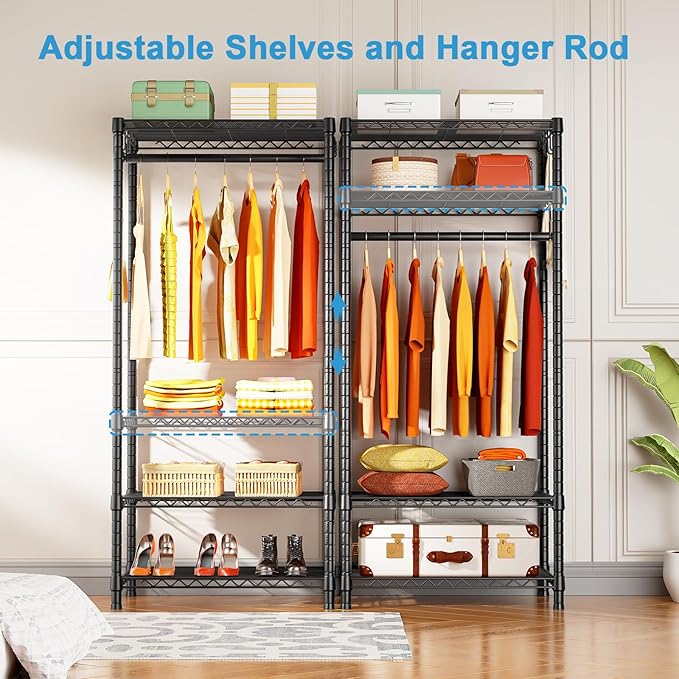 Ulif H4 Mini Portable Closet, 4 Tiers Freestanding Clothing Garment Rack for Small Space, Metal Clothes Wardrobe System for Bedroom, 23.6" W x 14" D x 76.4" H, Load 502 lbs, Black | Metal Clothes Wardrobe System for Apartment, Small Space and Bedroom, ...