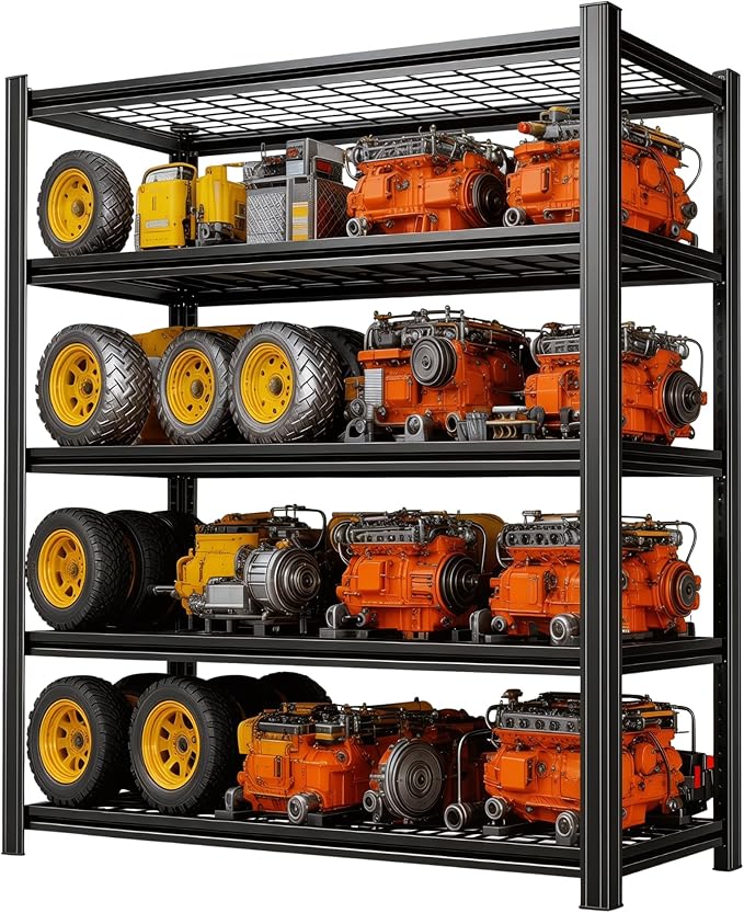 Garage Shelving, Heavy Duty Storage Shelves, Adjustable Boltless Units | Metal Shelving with Double Layer Posts, Industrial Steel Shelving for Garage Basement Warehouse Kitchen, Black, 72H*35W*16D
