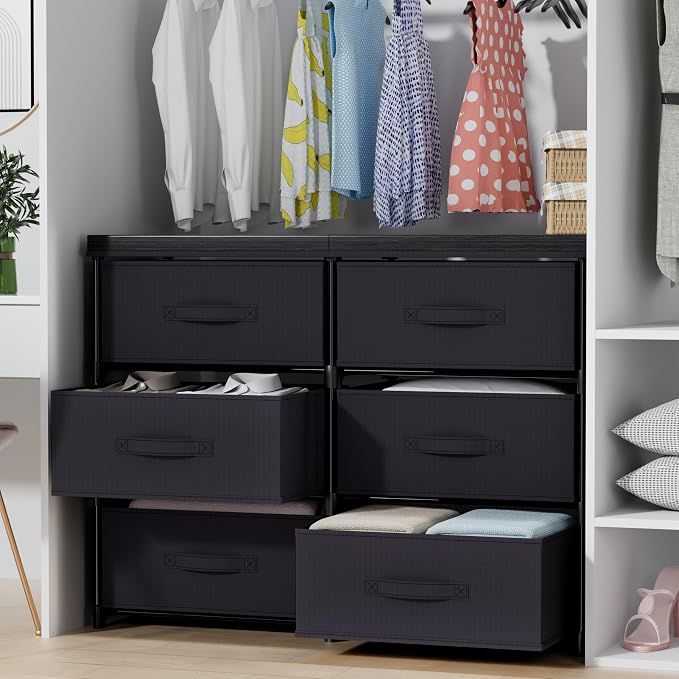 GcdPai Dresser with 6 Fabric Drawer(16cm Height) Leather Desktop Sturdy Metal Plastic Support Tube Cube Storage Cabinet for Bedroom Organization Dorm Front Hall Entryway