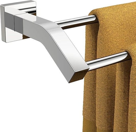 FORIOUS Double Towel Bar 24 Inch, Bathroom Towel Rack Square Chrome | Heavy Duty Towel Racks for Bathroom Bedroom, Space Saving, Rustproof, Stainless Steel Towel Holder, Total Length 26 Inch