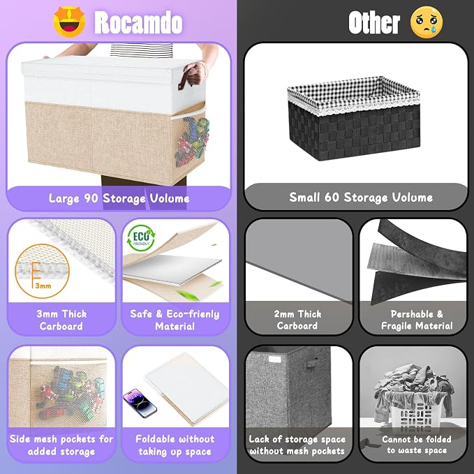 Large Toy Storage Box with Lid & Dividers, Kids Toy Chest, Beige and White | Toy Box for Boys, Girls, Nursery, Bedroom, Living Room, Playroom, 25 x 13 x 16 inches