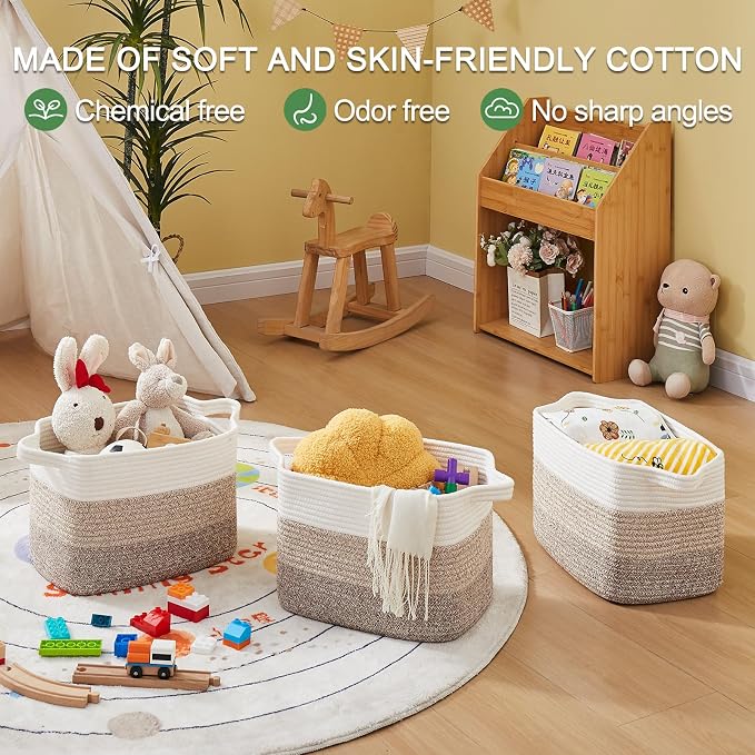 OIASKET Storage Baskets for Organizing, Woven Baskets for Shelves, Rectangle Decorative Organizer for Storage Clothes, Toy, Books, Towels Nursery Bins 3 Pack (Gradient Yellow, 13"x9.85"x8.7")