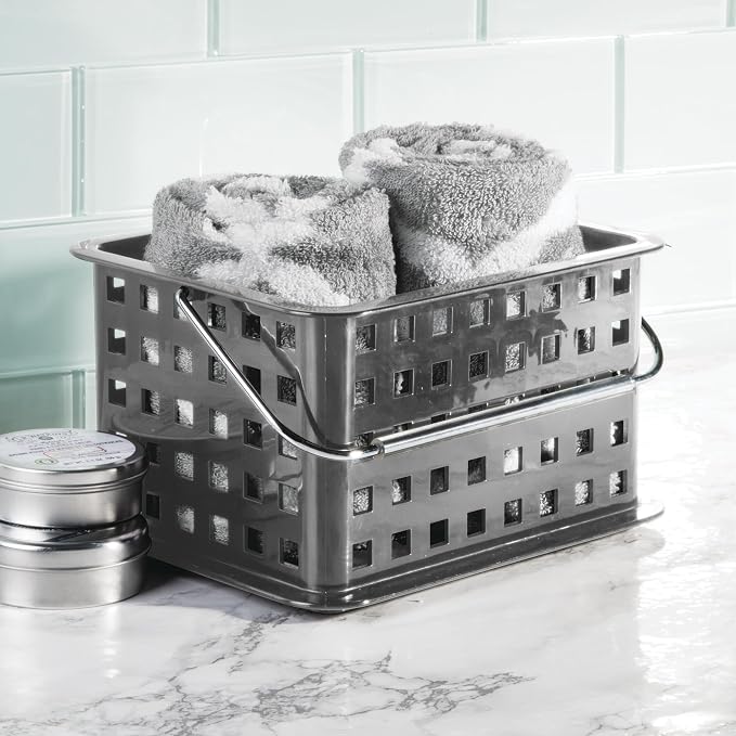 iDesign Stackable Shower Basket with Handle, Gray, Set of 3 | Made in USA, For Dorm or Bathroom