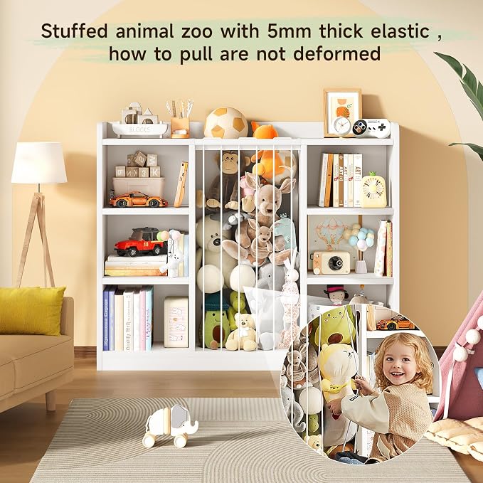 2-in-1 Toy & Stuffed Animal Organizer, Kids 6-Cube Storage Shelf with Rounded Corners & Anti-Tip for Playroom Bedroom