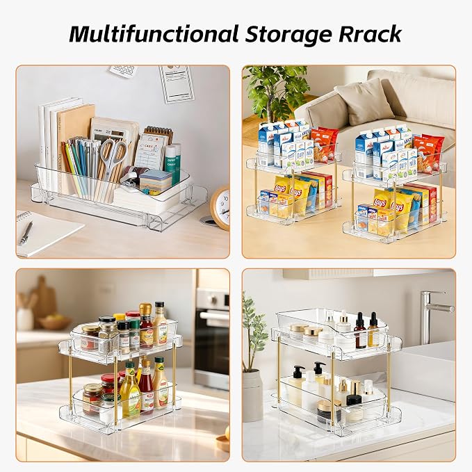 LAREKUN2pack 2-Tier Organizer & Storage Unit Stackable Bathroom Cabinet Organizer Pull-Out Kitchen Pantry Organizer & Storage System Suitable for Countertops, Pantries, Kitchens, Bathrooms