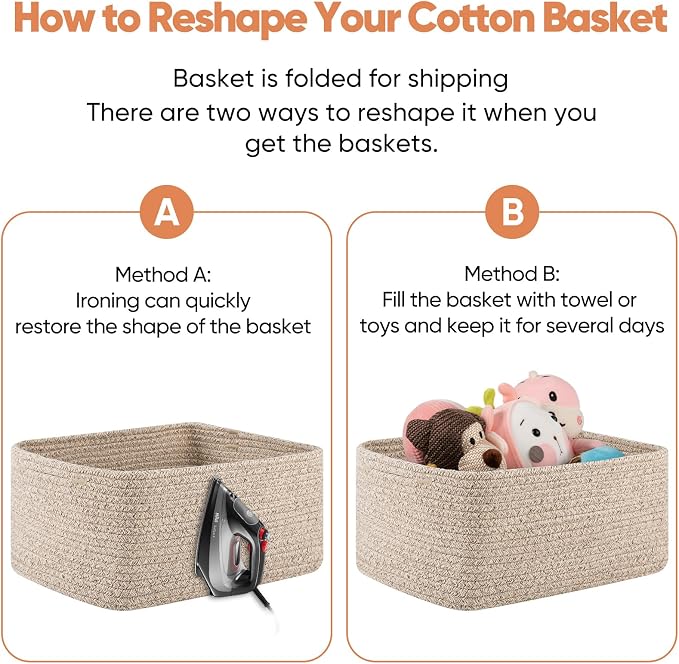 OIAHOMY 4 Pack 14.17 * 11.02 * 6.3IN Storage Baskets for Organizing Shelves, Woven Rope Baskets for Organizing Books, Clothes, Decorative Basket for Living Room, Nursery, Bedroom, Gift Basket, Brown