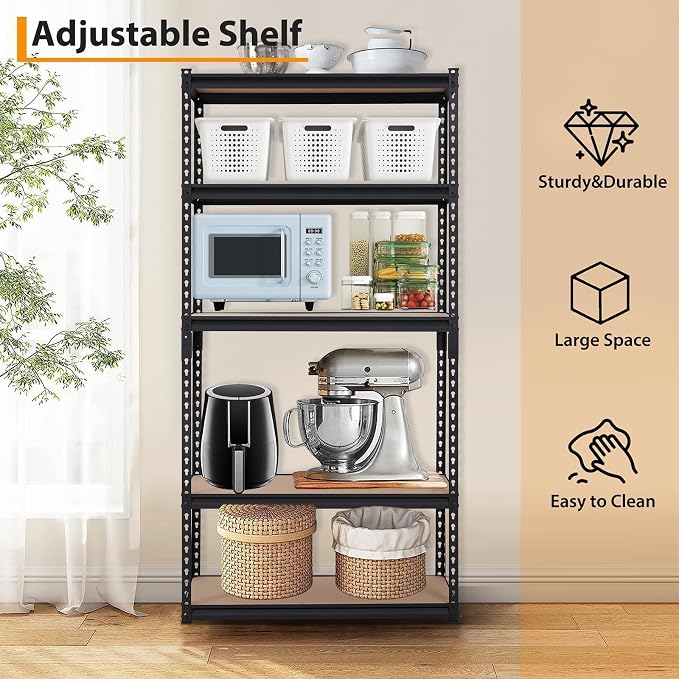 Storage Shelving Unit, 5-Tier Adjustable Metal Storage Shelves, 36" L x 18" W x 72" H Heavy Duty Garage Storage Shelves for Kitchen Pantry Basement Bathroom Laundry