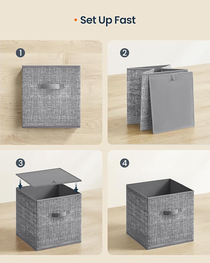 SONGMICS HOME Foldable Storage Cubes Set of 8, Fabric Shelf Organizer Bins with Handles, Closet Storage Boxes for Clothes, 10.4 x 10.4 x 11.2 Inches, Gray