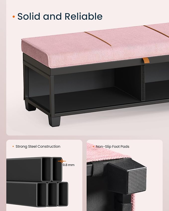 SONGMICS Home Storage Ottoman, 27 Gallons End of Bed Bench, 15.9 x 43.5 x 15.9 Inches, for Bedroom, Entryway, Living Room, Pink