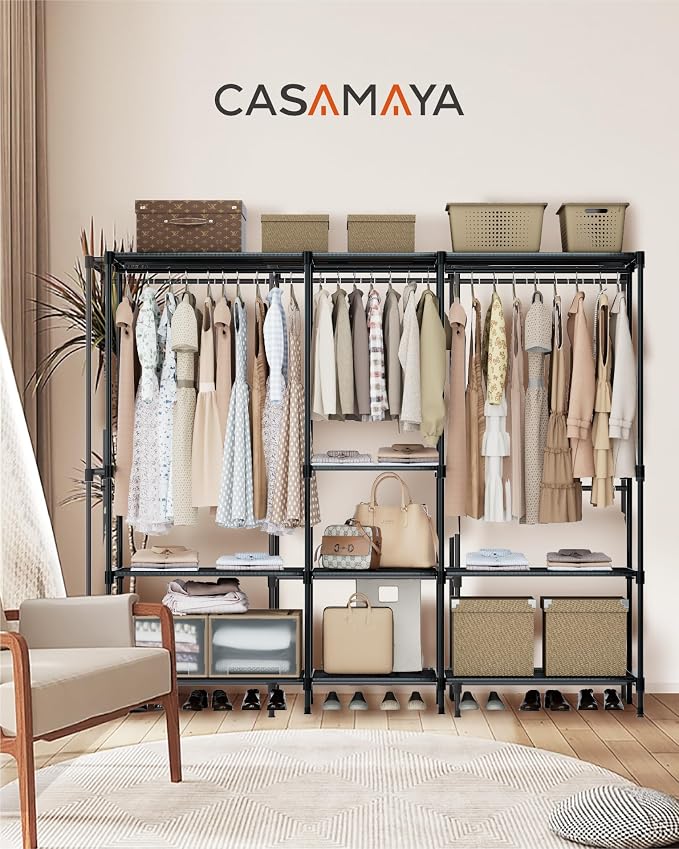 CASAMAYA Clothes Rack, Portable Closet, 71.7 Inch Large Capacity Wardrobe Closet, Clothes Storage Organizer with Shelves and 3 Hanging Rods, Easy to Assembly, Black PCT035B01