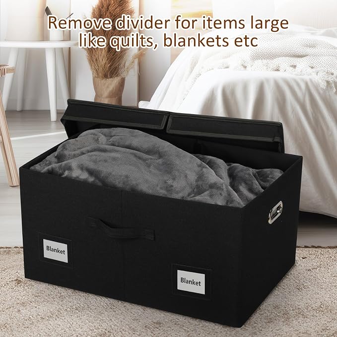 Graciadeco 75 Quarts Extra Large Decorative Storage Bins with Lids, 1 Pack Black Collapsible Storage Bins with Lids, Stackable Storage Bins Decorative Box Storage With Lid Extra Large | 75 Quarts 1 Pack Black Collapsible Stackable Linen Fabric 4 Handle...