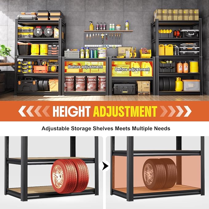 71.2''H Storage Shelves, 2000lbs Garage Shelving,Adjustable Heavy Duty Shelving Unit,5T Tall Garage Shelves，Wood Metal Standing Shelf Units,Utility Rack for Kitchen 3Pack