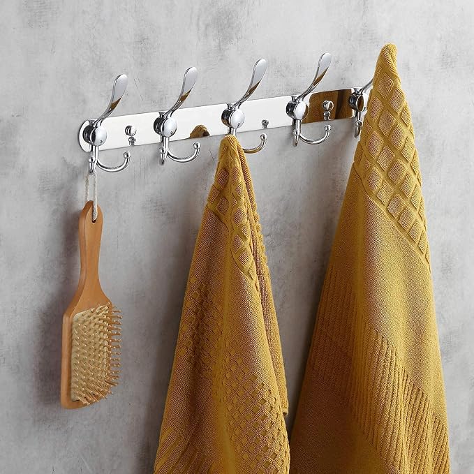 GlazieVault Coat Rack Wall Mount - Stainless Steel Coat Hooks (2 Pack) - Heavy Duty Wall Hooks for Clothes & Accessories (Silver Tri)