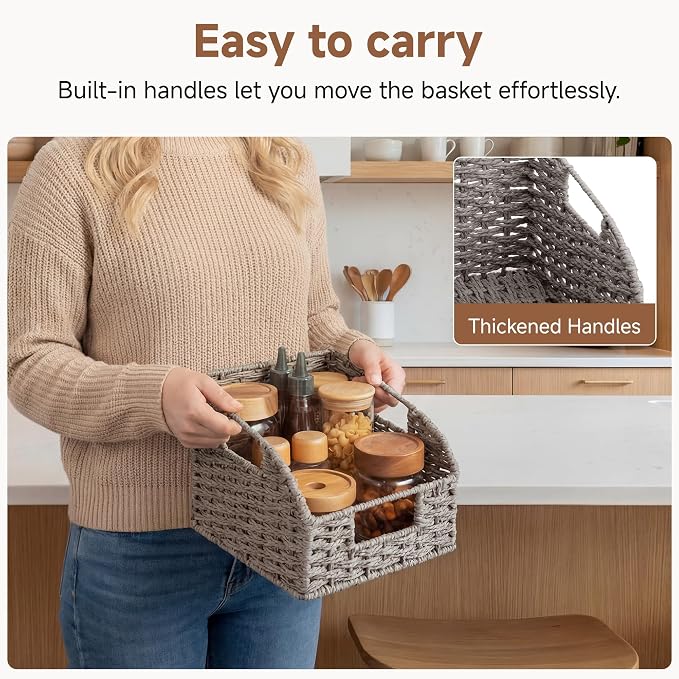 StorageWorks Wicker Baskets for Organizing,Paper Rope Gray Baskets,2-Pack | Pantry Organizers and Storage,Wicker Storage Baskets for Shelves,Pantry Baskets for Organizing,Wicker Baskets with Handles