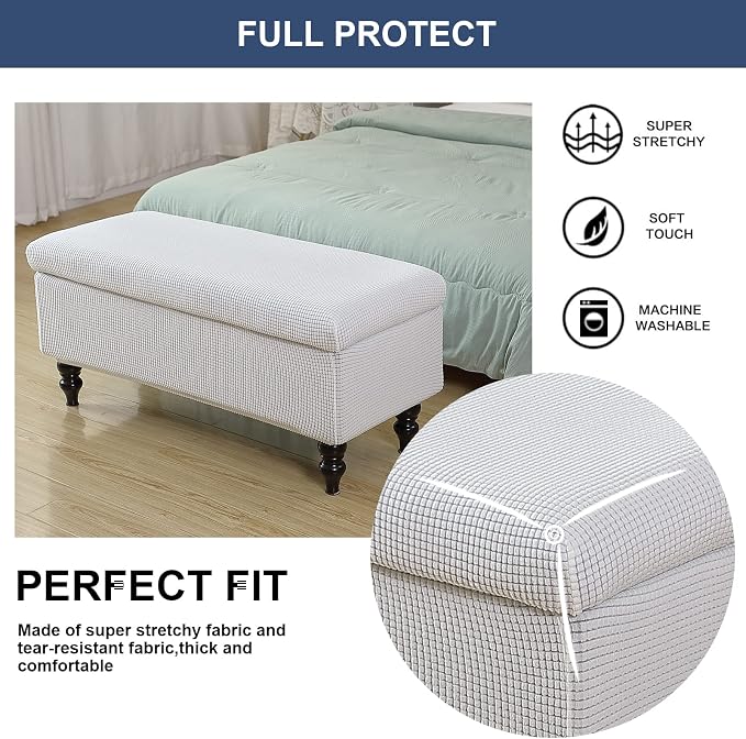 FUANGUI Ottoman Cover Slipcovers Rectangular Folding Stretch | Storage Bench Footrest Sofa Stool Covers Footstool Protector with Elastic Bottom, Removable Washable,Medium