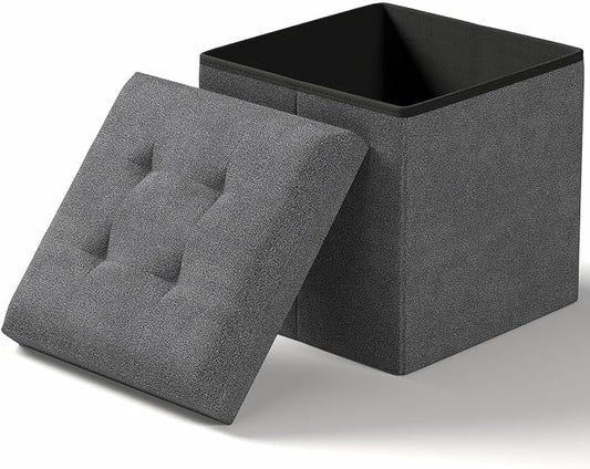 Folding Storage Ottoman Bench, Dark Gray, 15 Inches | Multi-Functional Ottoman Foot Rest, End of Bed Bench, Storage Chest, Living Room, Bedroom, Hallway, Entryway, 300 lb Capacity