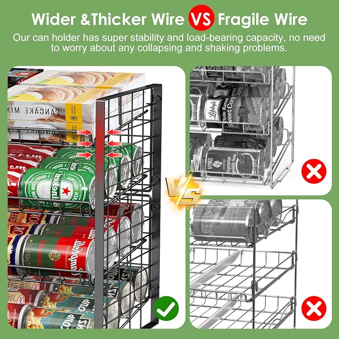 JKsmart 4-Tier Can Rack Organizer for Pantry, Adjustable Can Storage Holder for Various Ounces of Canned food Soda Drinks, Can Dispenser Holds Up to 48 Cans for Cupboard Cabinet
