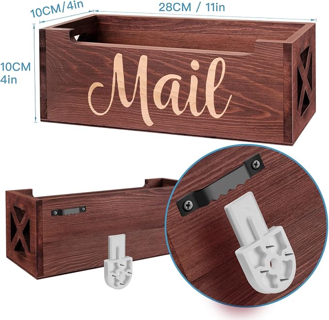Wooden Mail Organizer Countertop | Farmhouse Brown Mail Holder for Wall | Rustic Desk Mail Sorter Basket Letter Holder for Home Office Entryway Decor