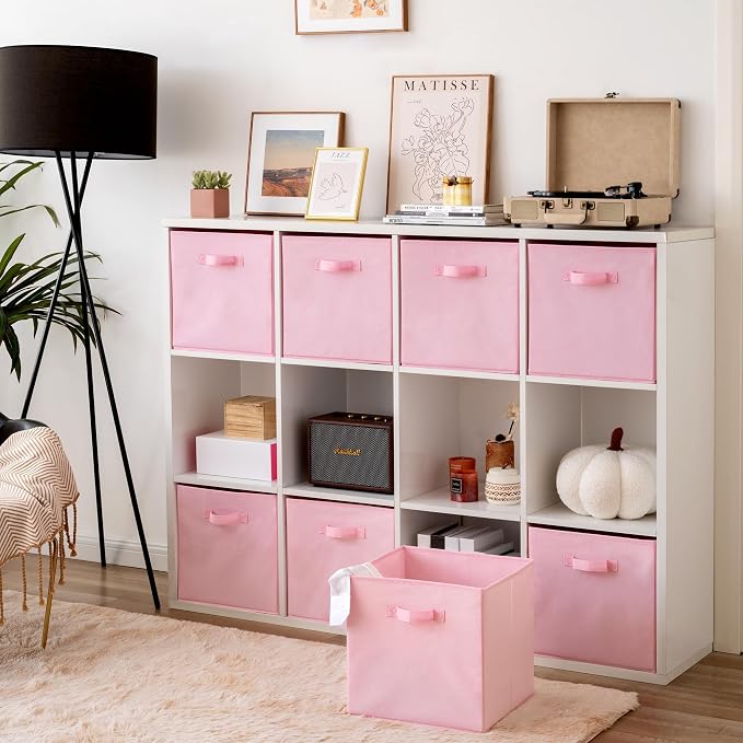 GRANNY SAYS Cube Storage Bins - 13x13 Cubby Organizer with Handle, Collapsible Storage Baskets for Shelves, Pink, 8-Pack