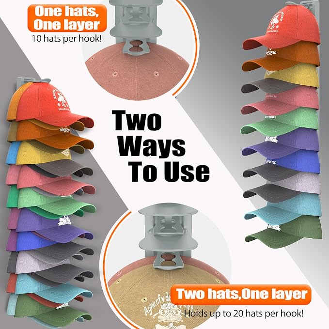 Hat Organizer for Baseball Caps, 1 Pack Hat Rack for Wall, Strong Adhesive Hat Storage Display Holder(Gray)