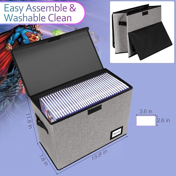 10 Pack Comic Book Storage Box 15.8" X 7.8" X 11.8", Collapsible Holds 160-180 Comic Book Organizer Heavy Duty Bin Container Holder Shelf