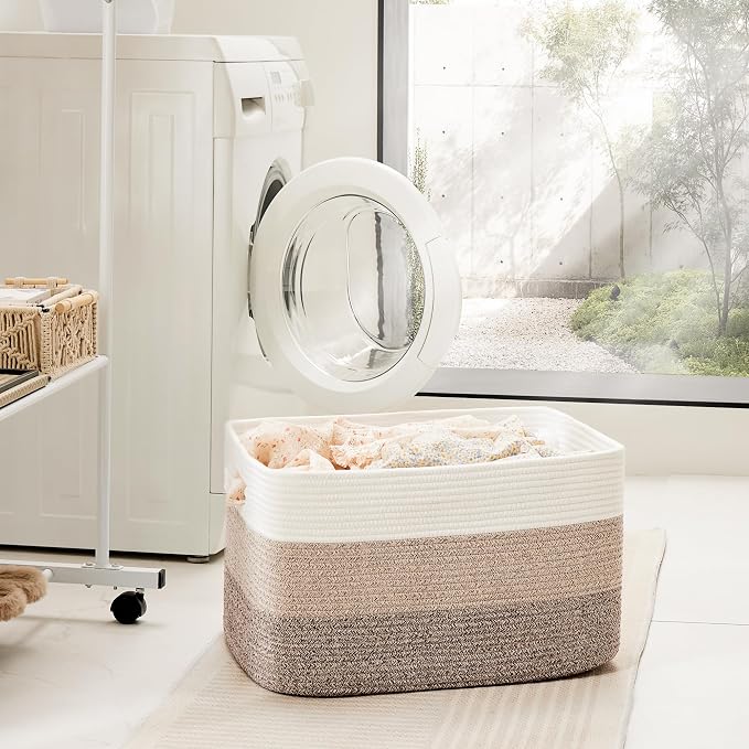 Artfeel Blanket Basket,Rectangle Woven Baskets for Storage,100L Laundry Basket for Decorative Nursery Blanket,Toys,Dirty Clothes and Magazine in Shelves,Baby Room,and Living Room