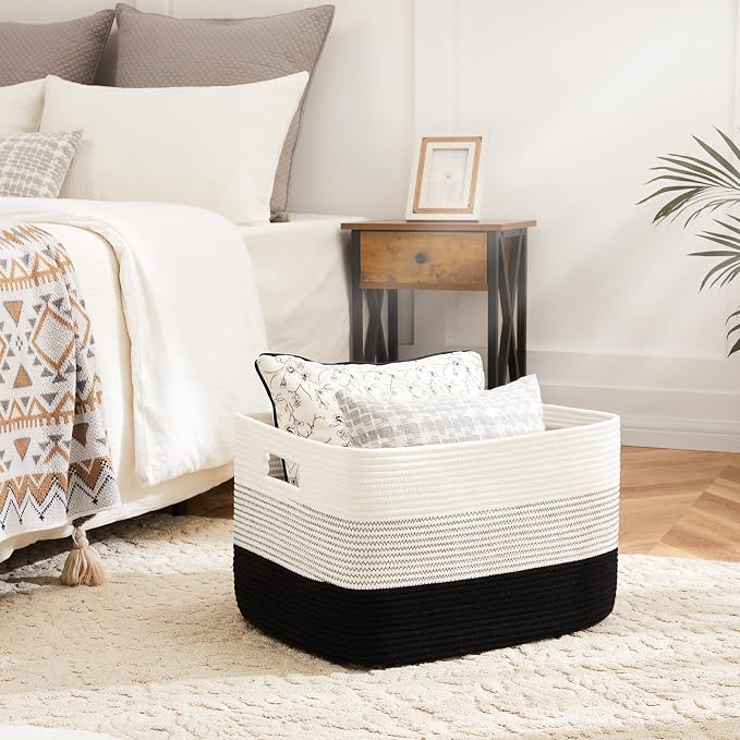 Artfeel Blanket Basket,Rectangle Woven Baskets for Storage,30L Laundry Basket for Decorative Nursery Blanket,Toys,Dirty Clothes and Magazine in Shelves,Baby Room,and Living Room