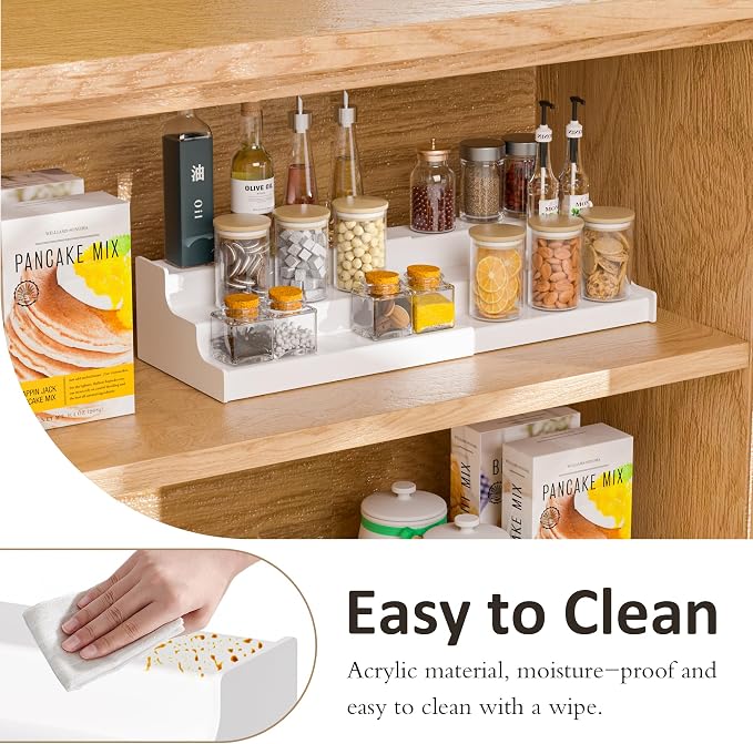 Sezanrpt Expandable Spice Rack Cabinet Organizer 3 Tier, White Kitchen Counter Display Shelf, Seasoning Organizer for Cabinet, Moisture Resistant