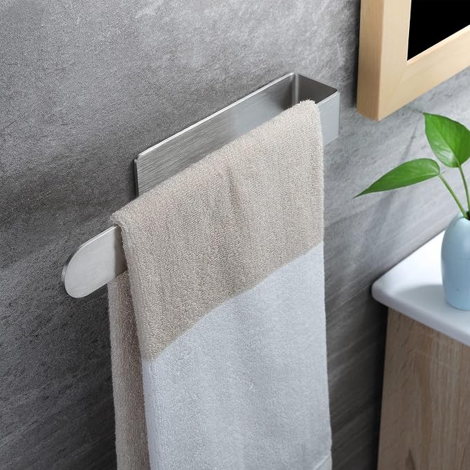 Taozun Towel Holder 11.8 Inch Brushed Hand Towel Rack Bathroom Towel Bar Adhesive Towel Ring Stainless Steel Hand Towel Hanger, Stick on Wall | Hand Towel Hanger, Self Adhesive, Stainless Steel, Brushed Finish, Silver, No Drilling, Sturdy, Space saving...