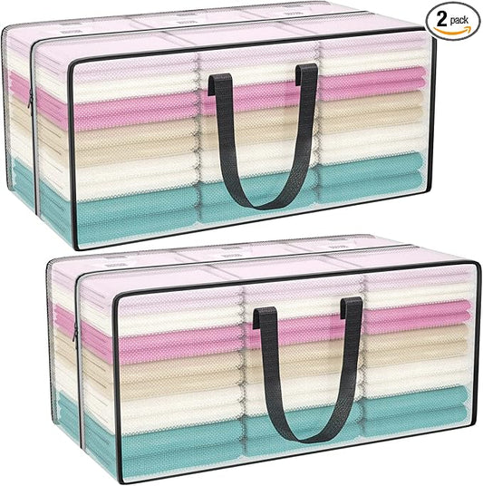 Clear Storage Bags with Zipper, Large Moving Bags Heavy Duty Extra Large, Plastic Storage Totes for Clothes, College dorm Packing Bag with Strong Handles | 2 Pack Clothes Storage Bags Totes Space Saving Moving Boxes Bins Packing Bags for College Dorm C...