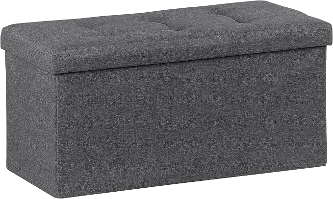 ZenStyle 30Inches Storage Ottoman Bench, Folding Footrest Padded Seat, Storage Chest Long Shoes Bench with Divider, Holds up to 660 lbs, for Living Room, Entryway, Bedroom, Dark Gray